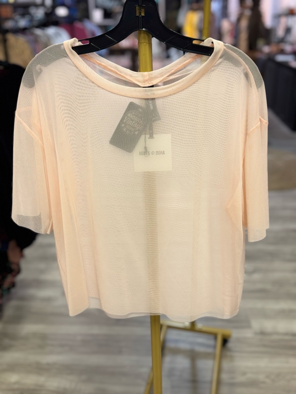 Agnes & Dora Sheer Boxy Short Sleeve Tee - Peach